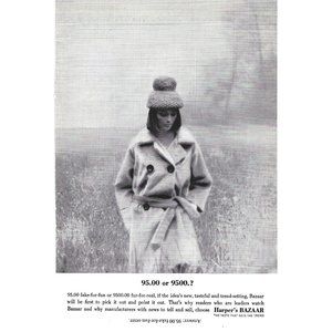 Harper's Bazaar Fashion Coat 1960s Vintage Print Ad 9 inch Tall
